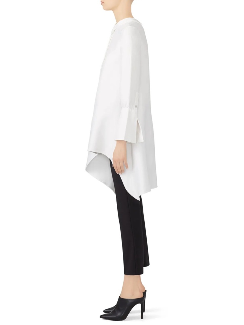 N12H white tunic shirt dress button up flare sleeves breezy euro-summer minimal - Picture 9 of 13